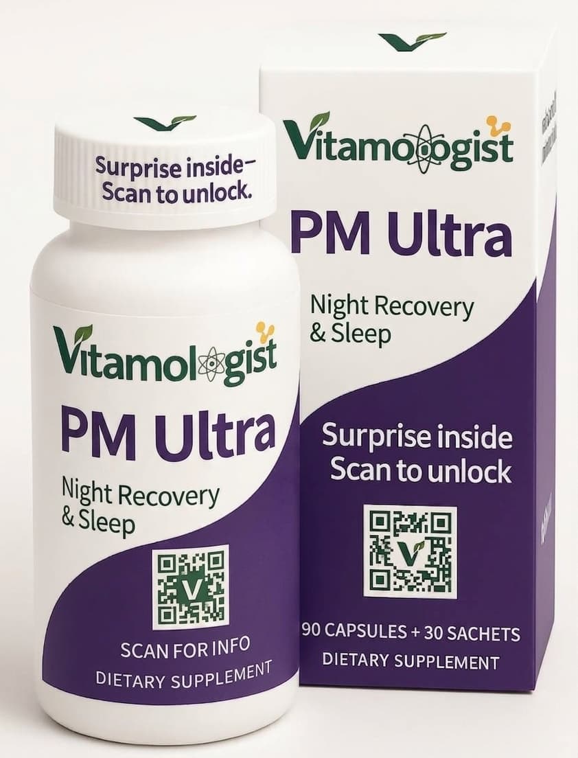 Vitamologist PM Ultra — bottle and box mockup